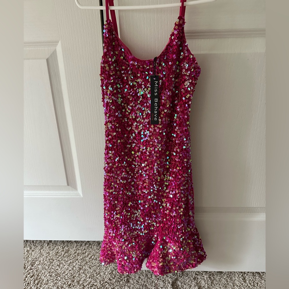 Miss Behave Pink Sequin Kids Formal Dress